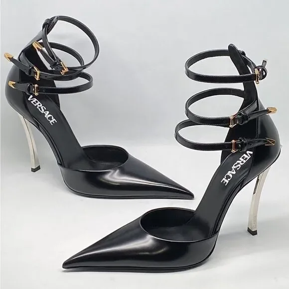 Versace Pin Point Leather Ankle Strap Pumps - Picture 7 of 14
